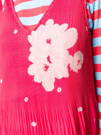 Shop Ganni Pleated Floral Print Midi Dress In Red