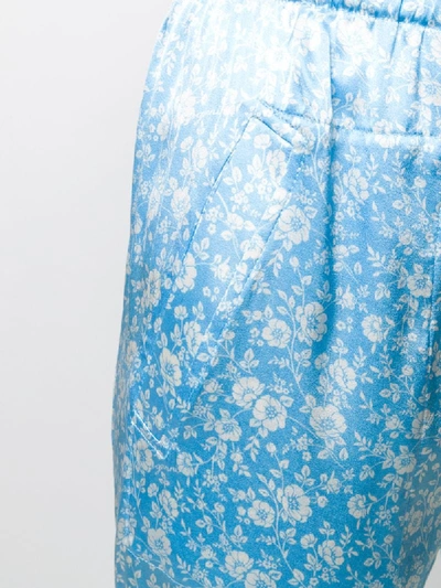 Shop Ganni Floral Print Straight Trousers In Blue