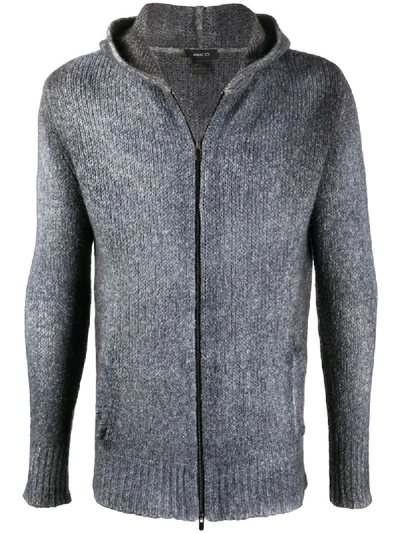 Shop Avant Toi Ribbed Knit Hoodie In Blue