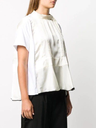 Shop Sacai Satin-panel Mock-neck Blouse In Neutrals