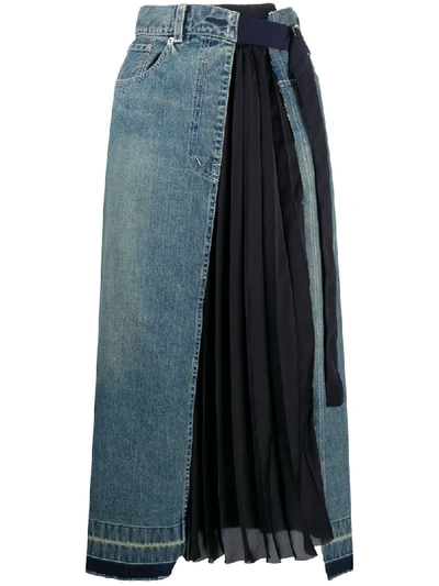 Shop Sacai Asymmetric Denim Midi Skirt In Blue