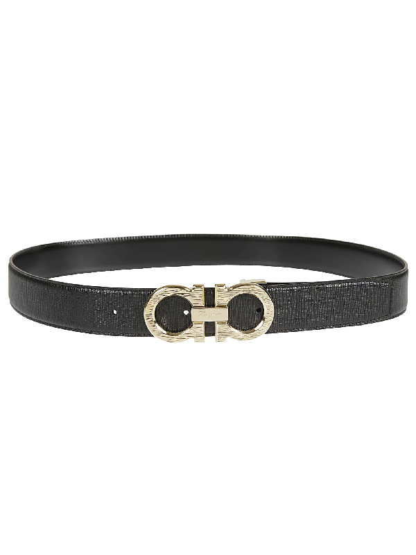 Salvatore Ferragamo Logo Plaque Buckle Belt In Black/gold | ModeSens