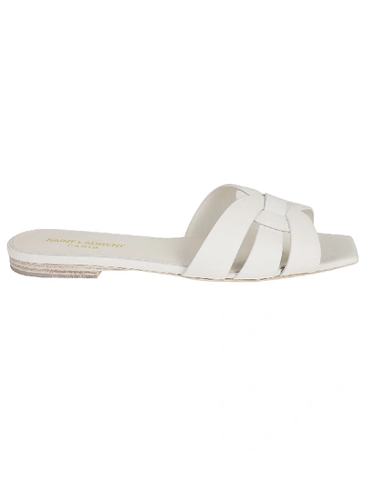 Saint Laurent White Slide Sandals With Square Toe For Women
