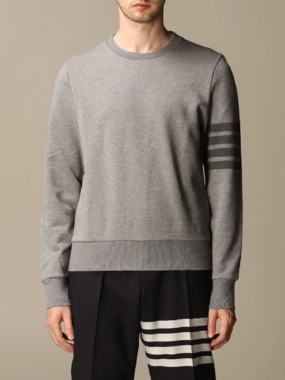 Shop Thom Browne Cotton Sweater With Bands In Grey