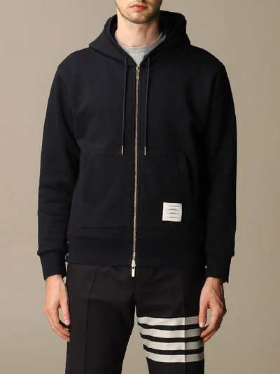 Shop Thom Browne Sweatshirt With Striped Band In Navy