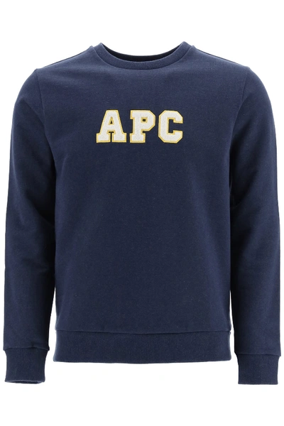 Shop Apc Malcolm Sweatshirt With Logo In Marine Chine (blue)