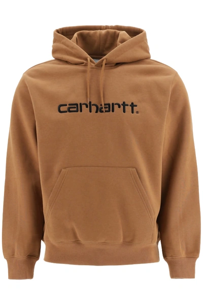 Shop Carhartt Hoodie With Logo Embroidery In Hamilton Brown Black (brown)