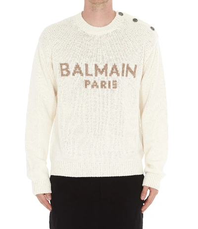 Shop Balmain Sweater In Ecru