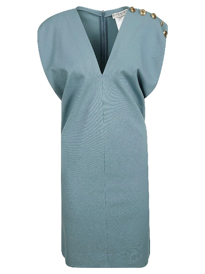 Shop Givenchy V-neck Embellished Shoulder Dress In Steel Blue