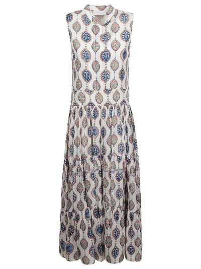 Shop Chloé Sleeveless Printed Long Dress In White/blue