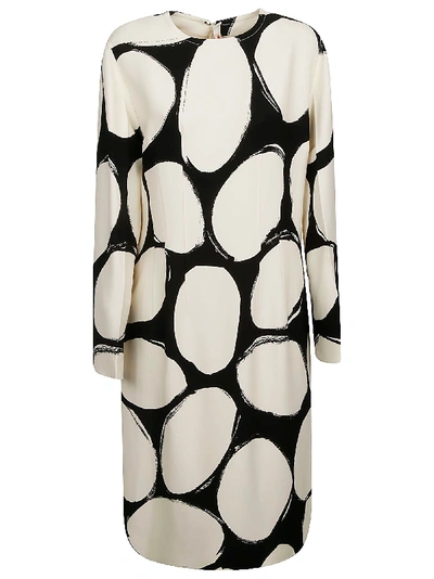 Shop Marni Printed Long Dress In Black/white
