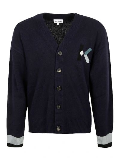 Shop Kenzo Initials Knit Cardigan In Navy Blue
