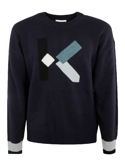 Shop Kenzo Initials Knit Sweater In Navy Blue