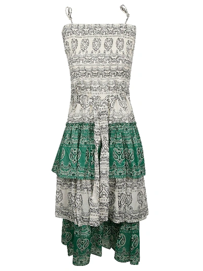 Shop Tory Burch Printed Ruffle Dress In Ivory/green