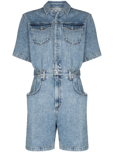 Shop Agolde Button-up Denim Playsuit In Blue