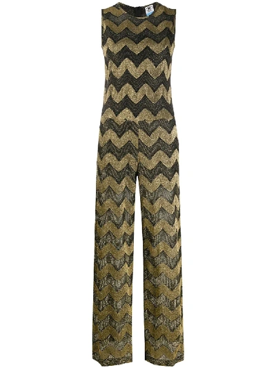 Shop M Missoni Chevron-print Long Jumpsuit In Gold