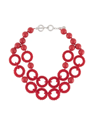 Shop Emporio Armani Beaded Hoop Necklace In Red