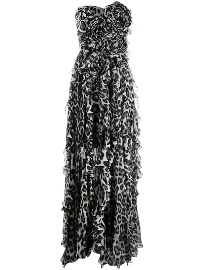Shop Blumarine Animal-print Strapless Gown In Grey