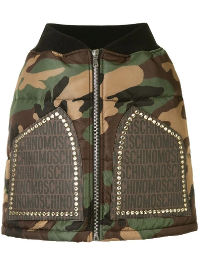Shop Moschino Camouflage Zip Skirt In Multicolour