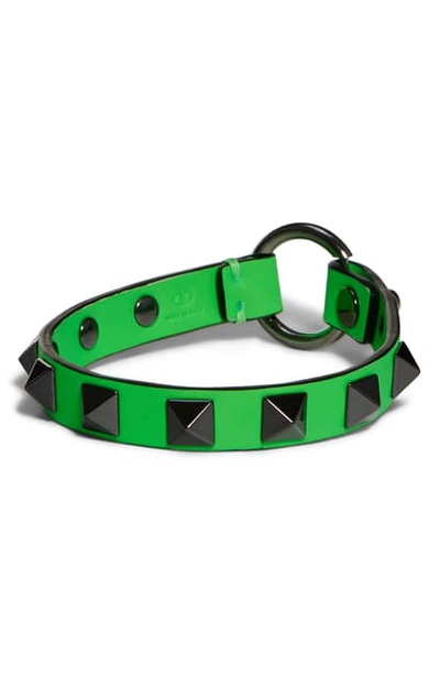 Shop Valentino Studded Neon Leather Bracelet In Green Fluo