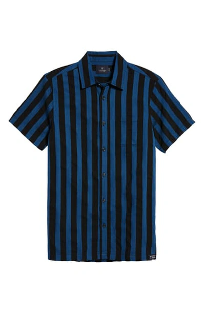 Shop Scotch & Soda Stripe Trim Fit Short Sleeve Button-up Shirt In Blue