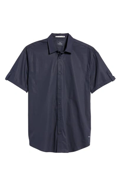 Shop Scotch & Soda Oversize Short Sleeve Button-up Sateen Shirt In Night