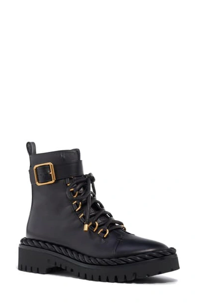 Shop Valentino The Rope Lace-up Combat Boot In Black Leather