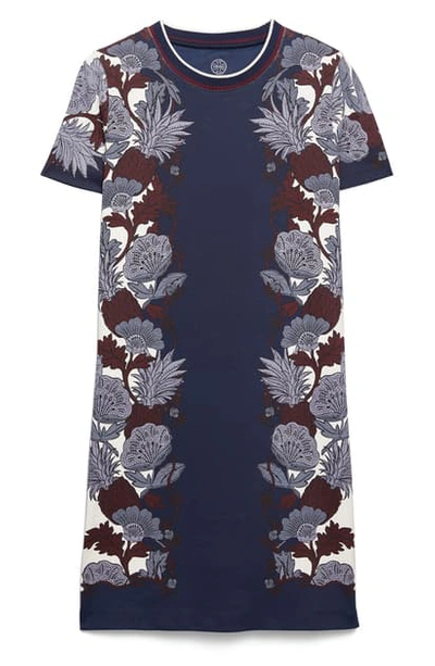 Shop Tory Burch Tropical Print Pima Cotton T-shirt Dress In Imperial Garnet