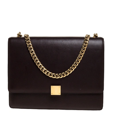 Pre-owned Celine Dark Burgundy Leather Large Case Chain Flap Shoulder Bag