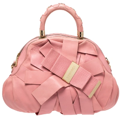 Pre-owned Versace Pink Leather Venita Bow Satchel