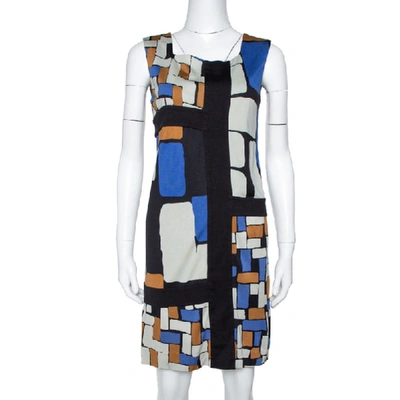 Pre-owned Diane Von Furstenberg Color Block Print Silk Mondrian Shift Dress S In Multicolor