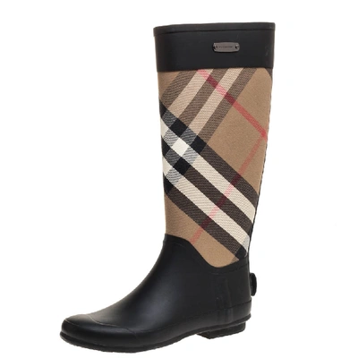 Pre-owned Burberry Black House Check Fabric And Rubber Rain Boots Size 38