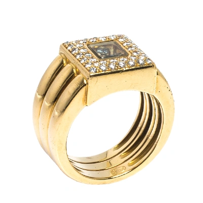 Pre-owned Chopard Happy Diamonds 18k Yellow Gold Wide Ring Size 52.5
