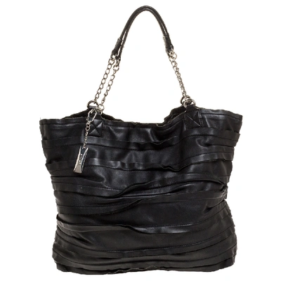 Pre-owned Dkny Black Ruffle Leather Chain Tote
