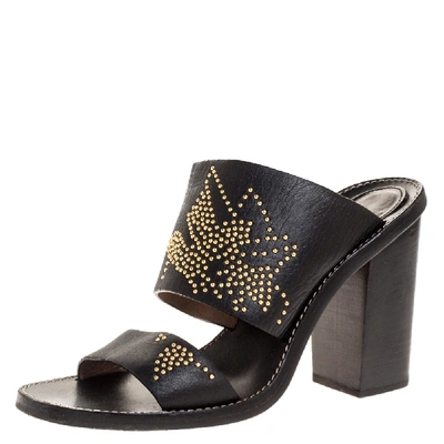 Pre-owned Chloé Black Studded Leather Block Heel Slide Sandals Size 38.5