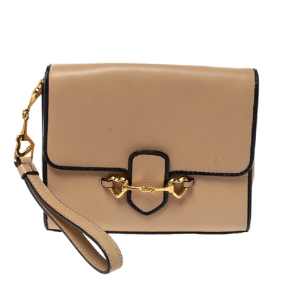 Pre-owned Moschino Beige Leather Flap Wristlet Clutch