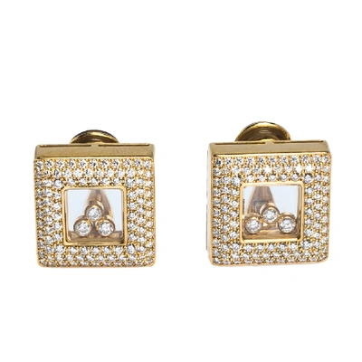 Pre-owned Chopard Happy Diamonds 18k Yellow Gold Square Earrings