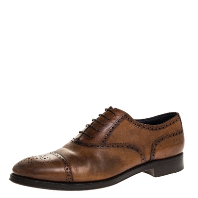 Pre-owned Ermenegildo Zegna Brown Brogue Detail Leather Lace Up Oxfords Size 45