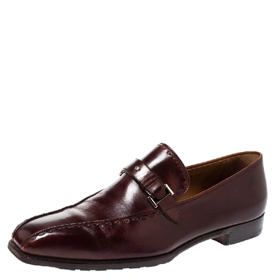 Pre-owned Berluti Bordeaux Leather Vamp Strap And Stitch Detail Slip On Loafers Size 45 In Brown