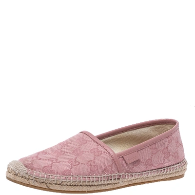 Pre-owned Gucci Pink Gg Canvas Slip On Espadrille Flats Size 37.5