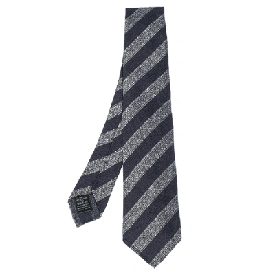 Pre-owned Dunhill Navy Blue Diagonal Stripe Mulberry Silk Jacquard Tie