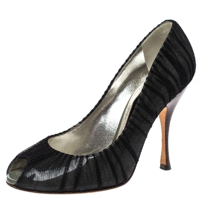 Pre-owned Dolce & Gabbana Black Mesh Fabric And Pvc Peep Toe Pumps Size 37.5