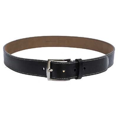 Pre-owned Burberry Black Topstitched Leather Buckle Belt 100cm