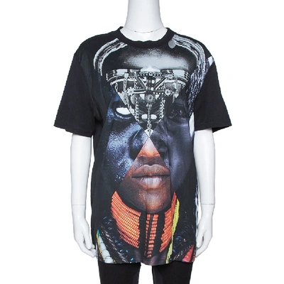 Pre-owned Givenchy Black Cotton Patchwork Portrait Print Crew Neck T Shirt S