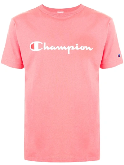 Shop Champion Logo Print Crew Neck T-shirt In Pink