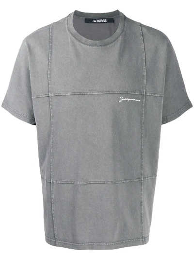 Shop Jacquemus Stitch-panel Cotton T-shirt In Grey