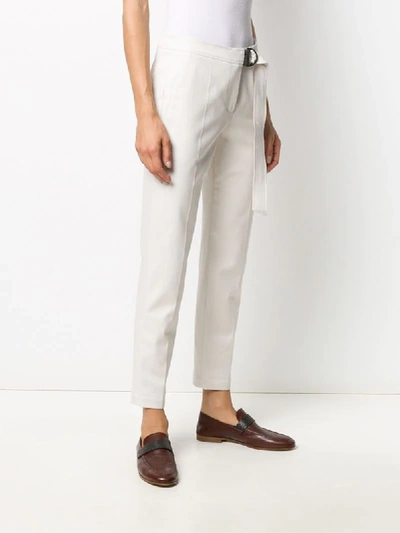 Shop Brunello Cucinelli Embellished Belt Tapered Trousers In Neutrals