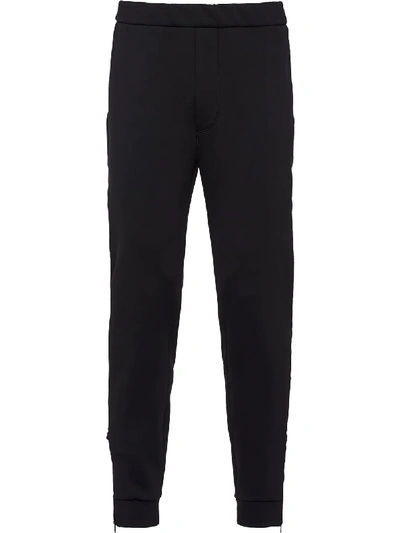 Shop Prada Technical Fleece Track Pants In Black