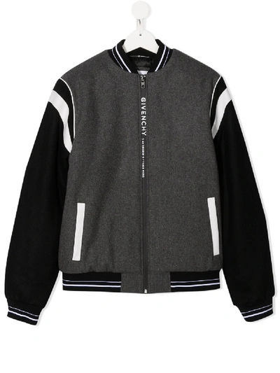 Givenchy Colour Block Stripe Detail Bomber Jacket In Grey