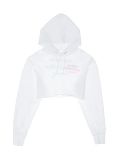 Shop Helmut Lang Cropped Logo Hoodie In Chalk White